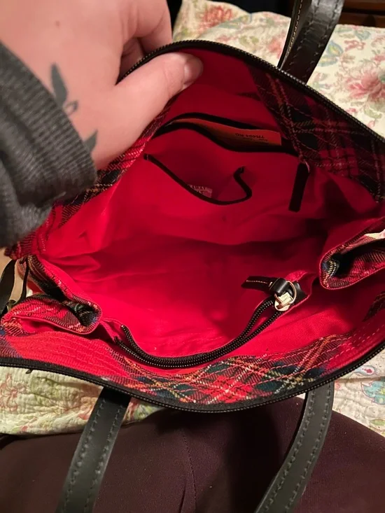 Dooney & Bourke Red Plaid Tote with Brown Trim - Picture 6 of 6